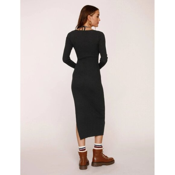 NWOT HEARTLOOM Sevilla Black Ribbed Knit Layered Halter Neck Midi Dress, Size XS - Picture 3 of 13